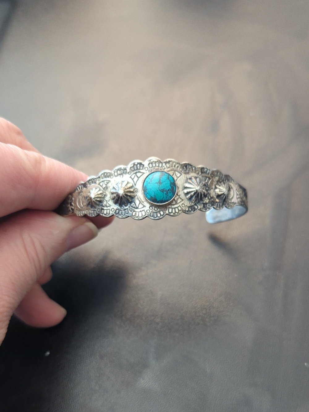 Early 20th Century Coin Silver And Turquoise Cuff